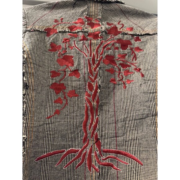 Handmade Striped Blazer Jacket With Red Tree Embroidery & Pink Silk Lining For - Picture 2 of 12